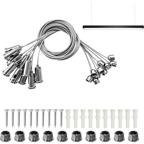 10 Pcs 1/8" x 3.3ft Metal Steel Cable Hanging Kit for LED Ceiling Lights - High Load Capacity, Adjustable Design - Indoor and Outdoor (1/5)