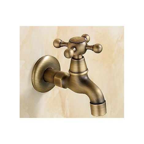 the Long Paragraph Generic Antique Faucet Brass Handle Laundry Bathroom Wall Mount Washing Machine Faucet Outdoor Garden Hose Single Cold Tap Long (1/5)