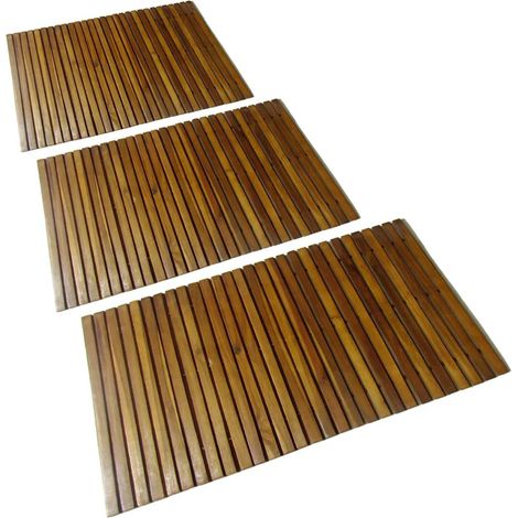 Lot de 3 tapis de bain 80 x 50 cm acacia