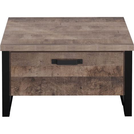 Table basse carrée 2 tiroirs 80x80x45 cm décor chêne - PLEX (1/5)