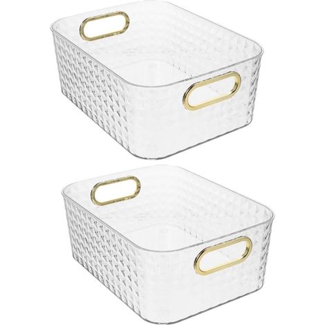 Boîte de Rangement pour Salle de Bain en Plastique 2pcs, Organisateur Rectangulaire Transparent Facile à Nettoyer, pour Cosmétiques et Soins à Domicile (1/5)