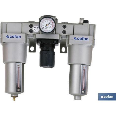 COFAN filtro regulador+lubricante 1/2 , Regulador decantador y lubricador de instalaciones neumáticas de hasta 4000 litros de caudal de consumo. Varias posibilidades según consumo