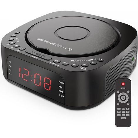 Reloj despertador con reproductor de CD y mando a distancia: CD/MP3,radio FM con altavoces,doble alarma con sonido ajustable (1/5)