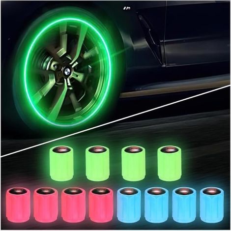 Leuchtende Autoreifenventilkappen, 12 universelle fluoreszierende Autoreifenventilkappen (1/4)