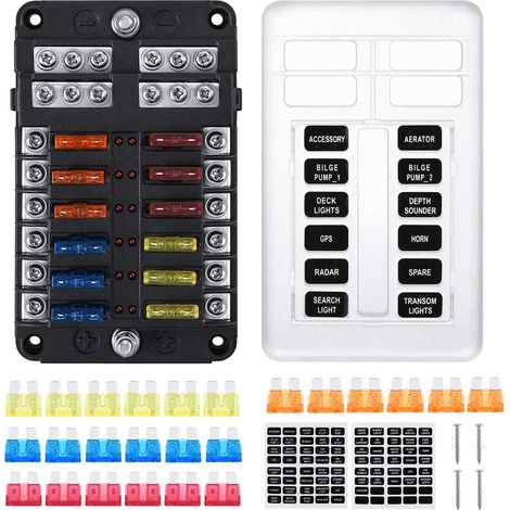 Galozzoit – 12-fach Sicherungskasten mit 24 Sicherungen (5A/10A/15A/20A) – 30A Nennstrom – PBT IP86 – Transparente und wasserdichte Abdeckung für Autos und Boote (1/5)