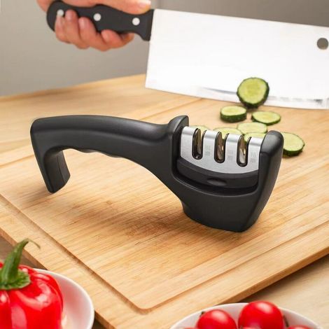 Knife sharpener, blade sharpener, 3-level manual sharpener for polishing, sharpening and repairing kitchen knives, kitchen knives, kitchen knife accessories (1/4)