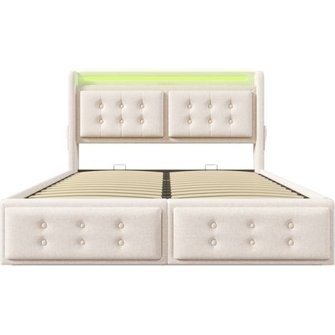 Cama canapé 180x200 cm con cabecero LED y carga USB-C beige (1/5)