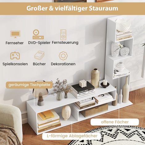 TV-Ständer mit Bücherregal, passend für Fernseher bis zu 50 Zoll, Weiß