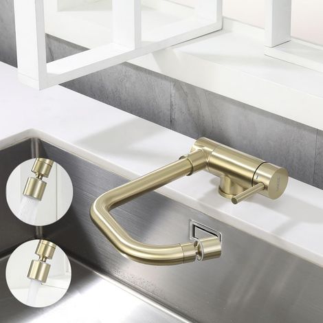 Robinet de Cuisine Rabattable, Mitigeur Évier 2 Jets Rotation 360°, Robinet devant Fenêtre, Acier Inox SS304 Brossé Anti-Empreintes (1/5)