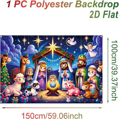 Bannière décorative de Noël 2026, fond de fête de Noël, tissu suspendu pour le commerce extérieur, bannière d'intérieur - 100 x 150 cm - 13