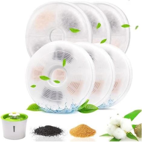 (Schwarzer) Katzenbrunnenfilter, 6-teiliges Dreifach-Filterset, kompatibel mit 3-Liter-Wasserspendern für Haustiere, Filter (1/4)