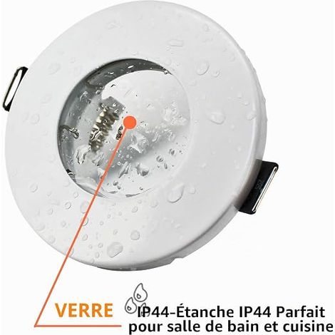 Lot de 6 cadres spots encastrables IP44 Étanches avec douilles GU10 Parfaits pour salle de bain, douche et extérieur Montage encastré pour lampes halogènes MR16 et modules LED(sans l'ampoule) (1/4)