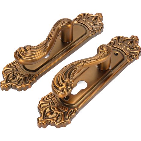 Kit poignée de porte d'intérieur serrure style européen aluminium sans bruit vintage levier avec 3 clés pour logement chambre salle de bain (1/5)