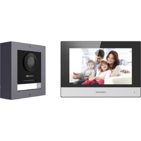 Hikvision Videocitofono IP Poe DS-KIS602(B) 1 Pulsante Monitor da 7'' Cavi di Rete+Wifi (1/2)