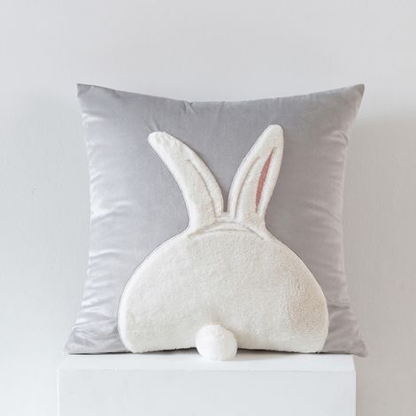 Fodera Cuscino Coniglio Pasqua 45x45 Velluto Decorazione Pasquale Primaverile Cuscino Decorativo Salotto Camera (Grigio, 1 coniglio accucciato) (1/5)