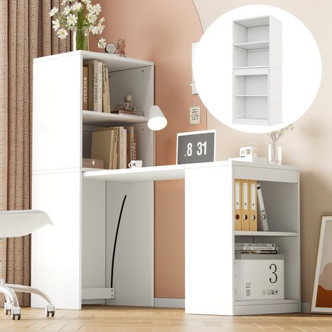 Bureau, blanc, 130 x 51 x 137 cm, surface de travail pratique, rangement fonctionnel, format pratique, style moderne et facile à associer