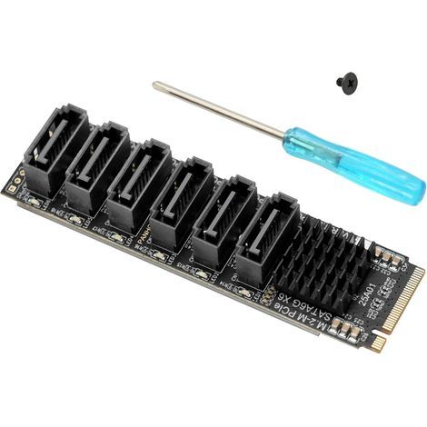 Exaio M.2 to SATA 3.0 card, 6-port PCIe SATA 3.0 controller for ASM1166, 16G PCIe 3.0 x2 adapter, SATA 3.0 6G x 6 compatible with 6 SATA devices (1/5)