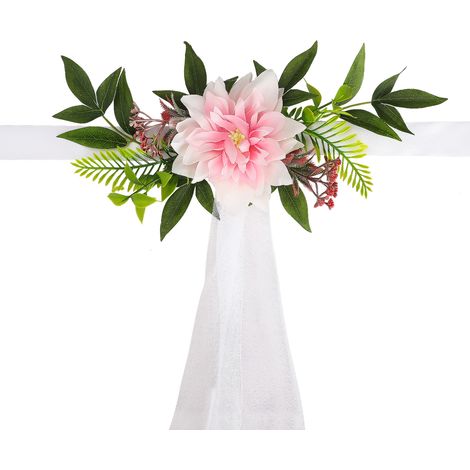 Les commandes personnalisées commencent à partir de 60 pièces. Décorations de chaises : fleurs artificielles roses + maille de 1,5 x 1 m (ensemble de 6 pièces en boîte : 6 fleurs + 6 morceaux de maill