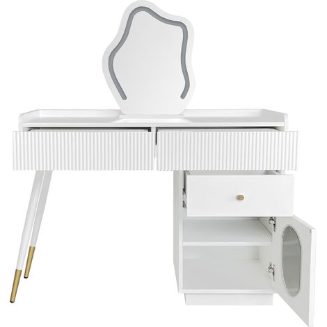 ELVMI Toeletta con 2 Cassetti e 1 Anta, Specchio con LED, per Camera da Letto, in Truciolare, 100 x 40 x 75 cm (1/5)