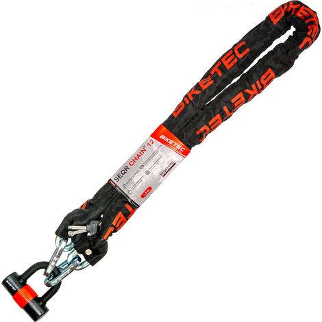 Cadena BIKETEC SEQR CP de 1,5 m/12 mm con candado y 3 llaves.