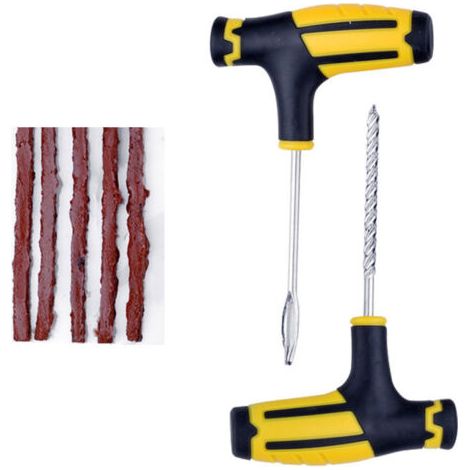7 Pièces kit de réparation de Pneu de Voiture/Moto Plug, Tubeless de Réparation de Pneu Crevaison, Répare Les crevaisons Voiture, Moto, Avec 5pcs mèches, 1pc Outil en T spiralé und Insert d'outi (1/5)