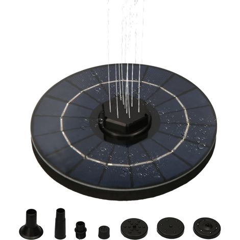 Fontaine solaire noire avec filtre intégré, 5 têtes d'arrosage, débit 180 l/h, hauteur de pulvérisation 50 cm, panneau solaire 9 V 3,5 W, étanche IP68 pour bassins, bains d'oiseaux, réservoirs et (1/5)