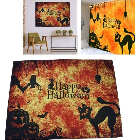 [Décoration Halloween] Tapestry Polyester Fiber Toile de fond 200x150cm avec lune horrible et lanternes de citrouille pour studio photo, décorations de fête et anniversaire (1/5)