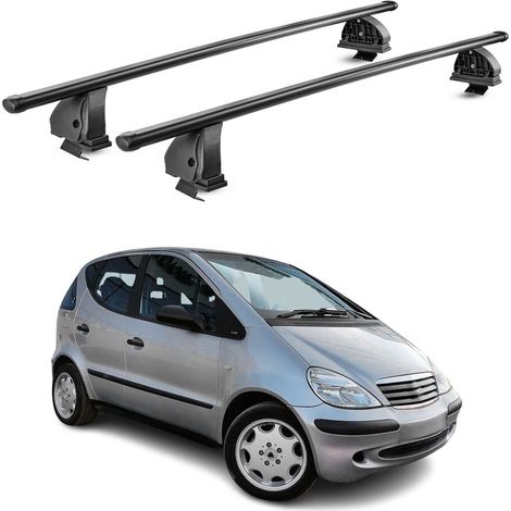 OMAC Stahl Dachträger Querträger Mercedes A Klasse W168 1997-2004 – TÜV / DIN 75302:2019 – Abschließbar – Max. 75 kg – 2 Stangen – Schwarz (1/5)