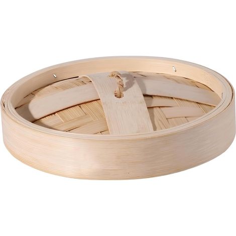 Cuiseur vapeur rond en bambou, anti-brûlure avec poignée, panier vapeur en bambou respirant, anti-brûlure, plateau de cuisson vapeur (couvercle de 18 cm) (1/5)