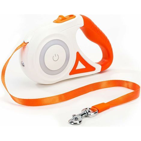 Laisse De Chien Rétractable, Frein Et Verrouillage Faciles à Un Bouton Laisse De Chien Extensible avec Lampe De Poche LED(M, Longueur De Corde 5M, Orange) (1/5)