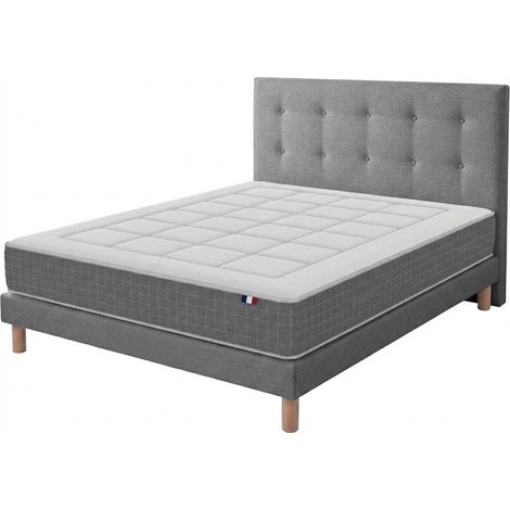 Ensemble matelas ressorts 7 zones H28 cm sommier et tete de lit capitonnee gris 160 x 200 cm (1/5)