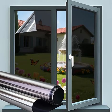 (Gris/Argent, 50 cm x 1 m) Film pour vitres transparent effet miroir sans tain, isolation thermique et protection solaire. (1/3)