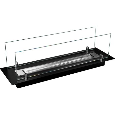 Bioethanol Einbaukamin 65 cm mit Sicherheitsglas, 0,75 l Brenner mit durchgehender Flammenlinie, Schwarz matt, TÜV-zertifiziert (1/5)