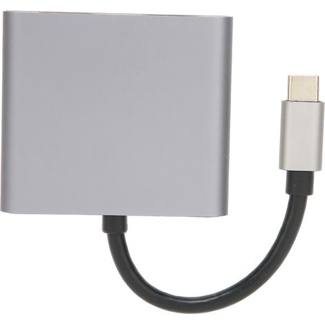 Docking station con doppia porta HDMI 4K e USB-C, supporta la ricarica rapida da 60 W, colore grigio scuro.