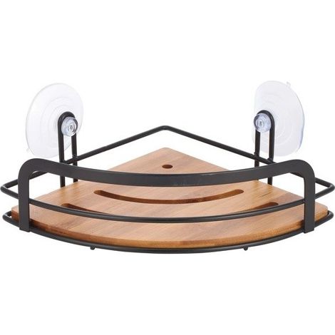 Etagère d'angle de douche à  ventouses HIKO Bambou & Acier Noir MSV
