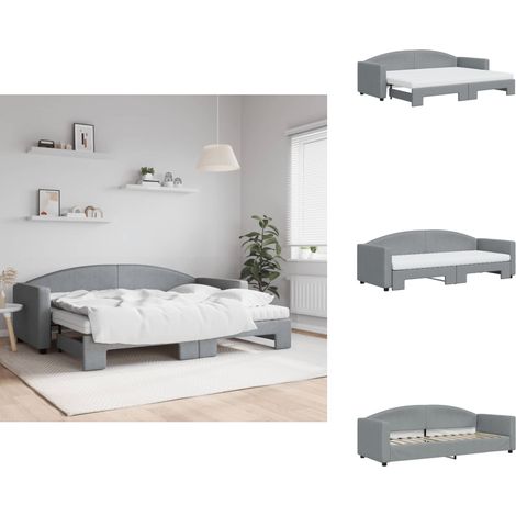 Tagesbett Ausziehbar mit Matratze Hellgrau 80x200 cm Stoff - Sofa - Schlafcouch - Gästebett - Tagesbett - Wohnzimmermöbel (1/5)