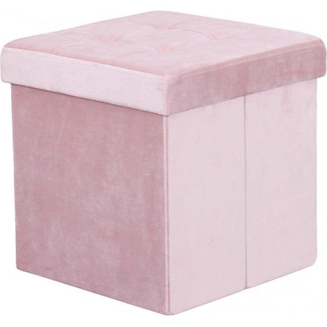 Pouf Contenitore Quadrato In Velluto Rosa (1/4)