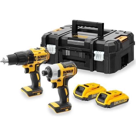 Dewalt – Pack 2 outils électroportatifs – Perceuse visseuse à percussion 18V DCK2060D2T – 2 batteries 2.0Ah – Coffret T-STAK – Moteur Brushless