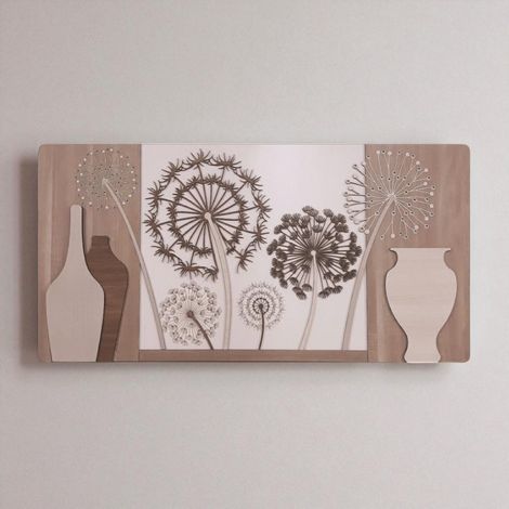 Quadro moderno 59x119 cm legni sovrapposti figura dente di leone (1/4)