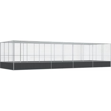 Gabbia per uccelli voliera con estensione argento 932 x 307 x 212 cm acciaio Argento 020045668