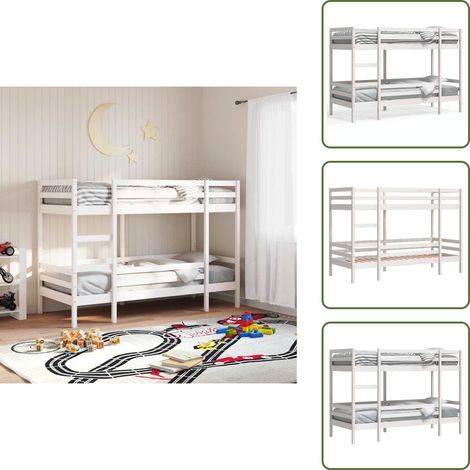 The Living Store Letto a Castello Bianco 80x200 cm in Legno Massello di Pino - Letto a castello in pino