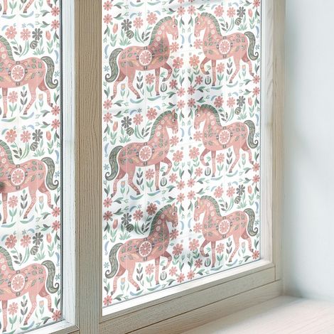 Klebefolie 200x146 cm Milchglas Blickdicht Folie für Badezimmer Schlafzimmer Dekorfolie PVC Dekorativ Selbstklebend Sichtschutz Fenster Bunte Pferde