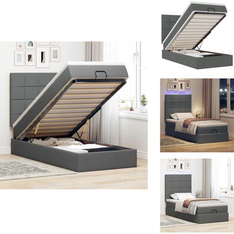 Lit ottoman avec matelas et LED gris foncé 90x200 cm tissu - Lit Ottoman - Lits Ottomans - Cadre De Lit - Cadre De Lit Avec Rangement (1/5)