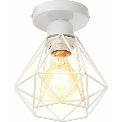 Industrial Metal Ceiling Light, White Pendant Light Vintage Style Design Retro Diamond Cage Shape for Living Room Bedroom Dining Room (Without Bulb) (1/5)