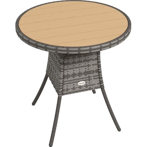 Outsunny Outdoor PE Rattan Dining Table w/ Wood-plastic Composite Top, Natural (1/5)