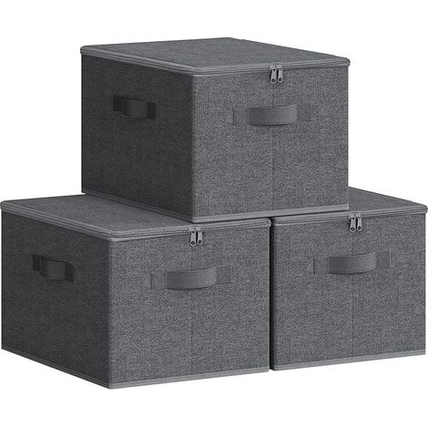 Foldable Storage Box with Lid, Handles, Chest, Basket, for Clothes, Shoes, Non-Woven Fabric, 40 x 30 x 25 cm, Slate Grey (1/3)