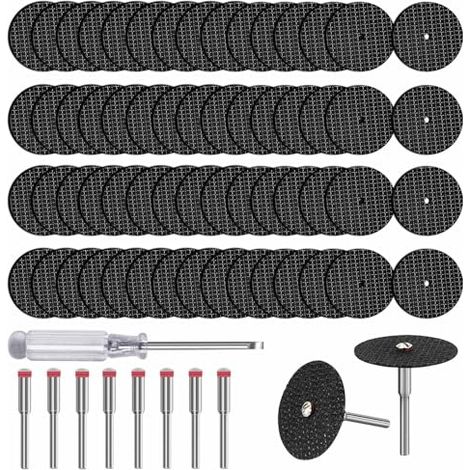 Lot de 60 disques à tronçonner pour Dremel, mini lame de scie circulaire en métal avec 8 mandrins de fixation, accessoires pour outils rotatifs pour couper le métal (1/5)
