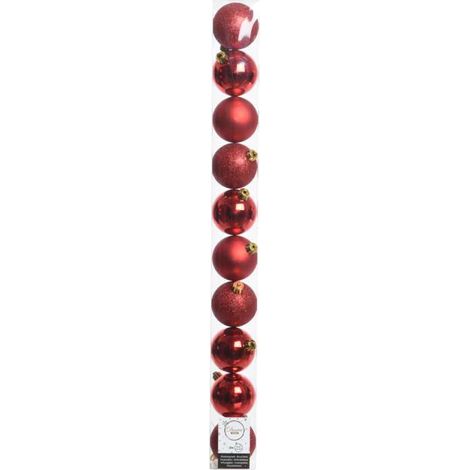 Decoris Set 10 Palline di Natale Rosse Lucide, Opache, Glitter - 6 cm (1/4)