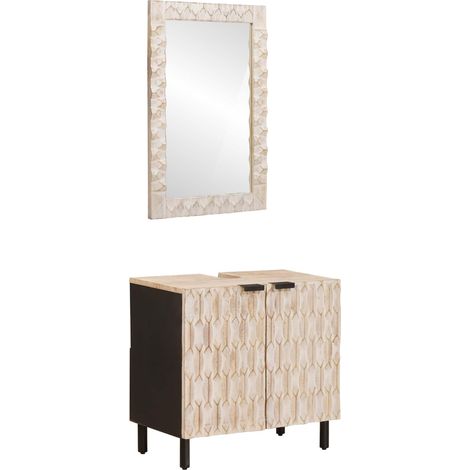 Badezimmer Sets Weiße gewaschene Oberfläche Massivholz Mango