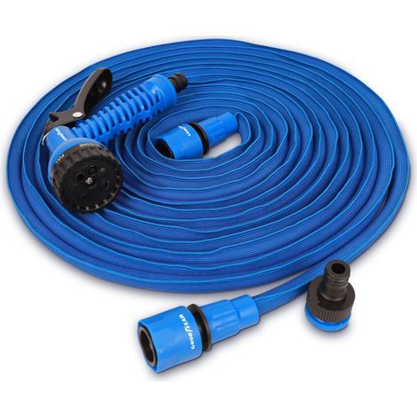 Tuyau extensible de 30 m avec pistolet d'irrigation sur 7 positions, Flexible pour une utilisation au jardin, Anti-torsion et léger, Connecteurs rapides ½'' ¾'' (Tuyau extensible 30 mètres) (1/5)